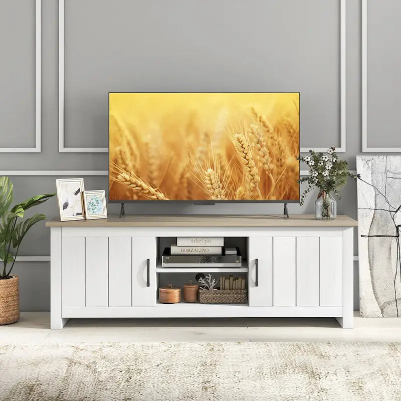 Gymax Farmhouse TV Stand for TVs up to 65 Media Console Center w/