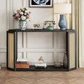 Model Narrow Entryway Table,Irregular Top with Rattan for Living Room