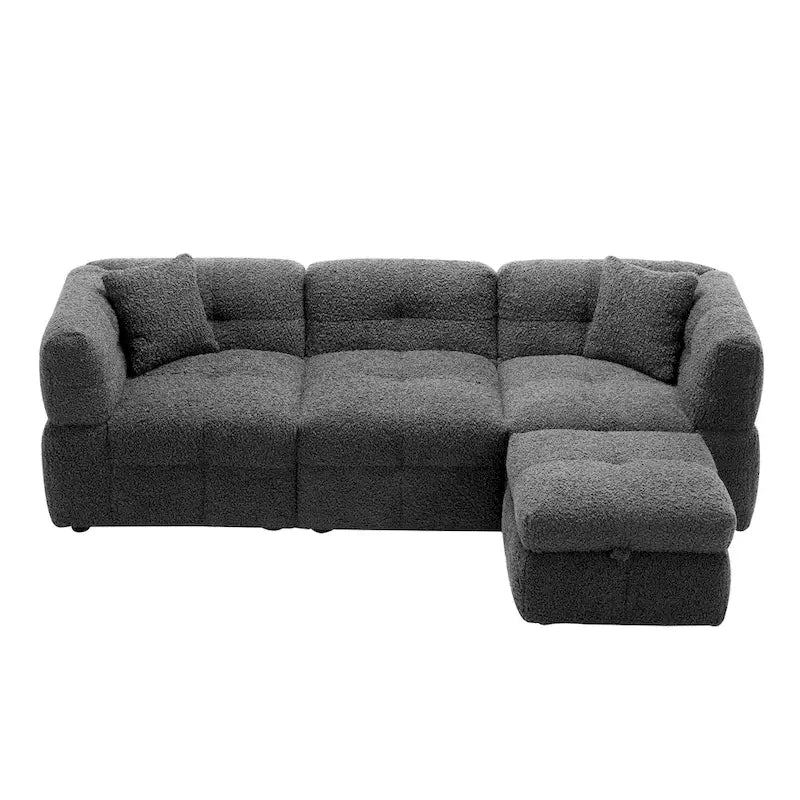 Sectional Sofa, L-Shape Couch with Movable Storage Ottoman 2 USB Ports and 2 Pillows Upholstered Tufted Couch for Living Room