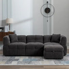 Sectional Sofa, L-Shape Couch with Movable Storage Ottoman 2 USB Ports and 2 Pillows Upholstered Tufted Couch for Living Room