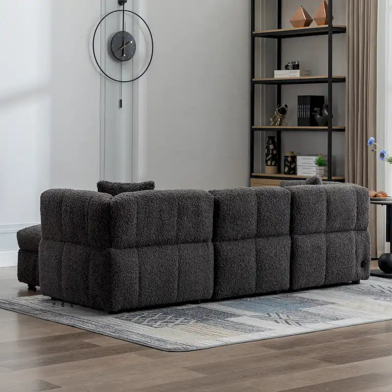 Sectional Sofa, L-Shape Couch with Movable Storage Ottoman 2 USB Ports and 2 Pillows Upholstered Tufted Couch for Living Room