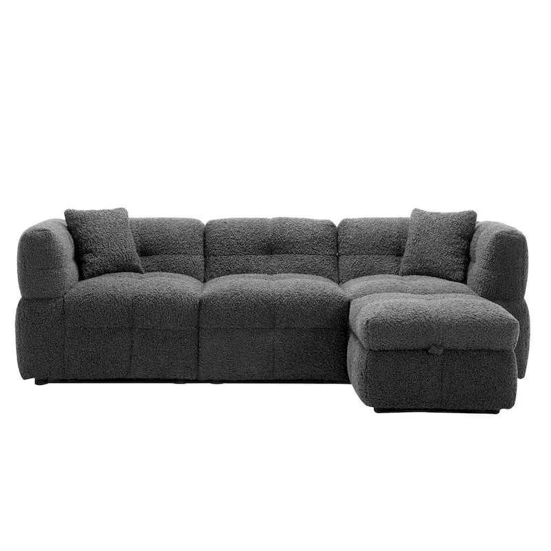 Sectional Sofa, L-Shape Couch with Movable Storage Ottoman 2 USB Ports and 2 Pillows Upholstered Tufted Couch for Living Room