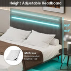 Modern Upholstered Floating Bed Frame with LED Lights, Vertical Channel Design Velvet Fabric Bed, Full Size, Beige