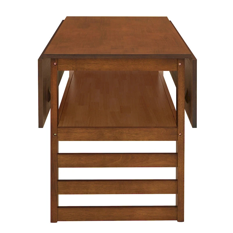 Extendable Wood Dining Table and Chairs Set Mid-Century Modern Dining Table and Chairs Set with 2 Drop Leaves and Storage Shelf