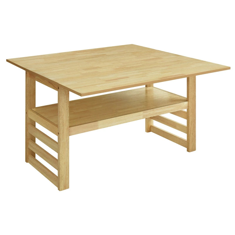 Extendable Wood Dining Table and Chairs Set Mid-Century Modern Dining Table and Chairs Set with 2 Drop Leaves and Storage Shelf