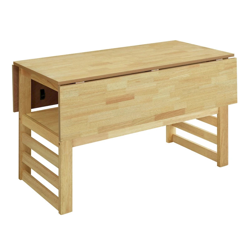 Extendable Wood Dining Table and Chairs Set Mid-Century Modern Dining Table and Chairs Set with 2 Drop Leaves and Storage Shelf