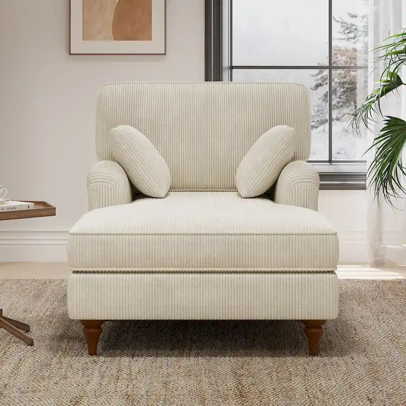 40.5Oversized Chaise Lounge Chair with 2 Comfy Pillows Rolled Arms Corduroy Fabric Sleeper Sofa Chair for Living Room Bedroom