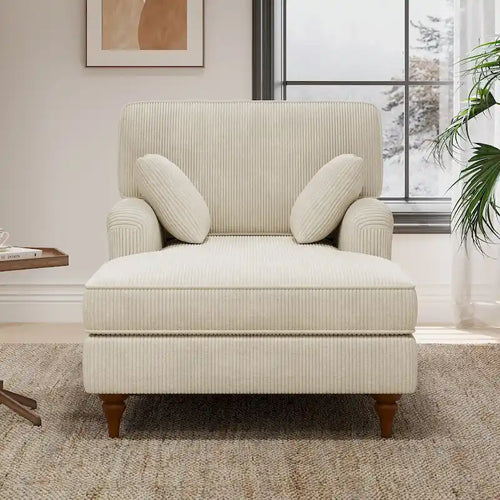 40.5Oversized Chaise Lounge Chair with 2 Comfy Pillows Rolled Arms Corduroy Fabric Sleeper Sofa Chair for Living Room Bedroom