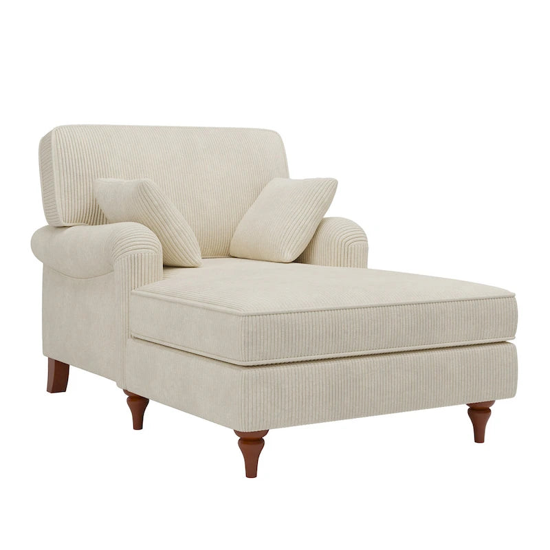 40.5Oversized Chaise Lounge Chair with 2 Comfy Pillows Rolled Arms Corduroy Fabric Sleeper Sofa Chair for Living Room Bedroom