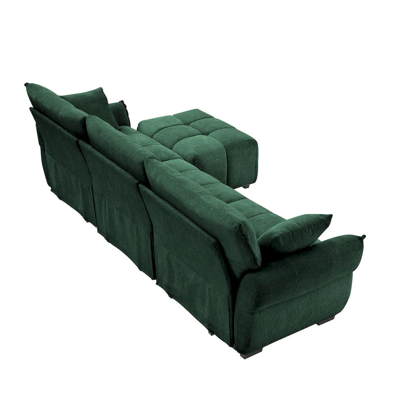 110.2 Chenille 3-Seater Sofa Set with Ottoman and Pillows, Solid Wood Frame and High-Resilience Cushions