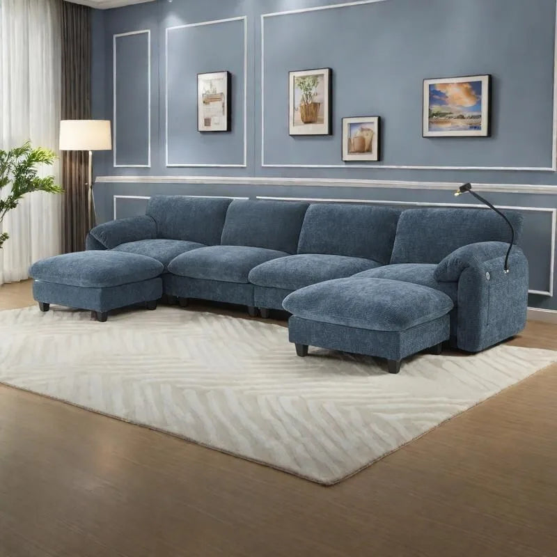140 Chenille U-Shaped Modular Sectional Sofa with 31.5 Wide Seats, USB/Type-C Chargers & Storage Pockets
