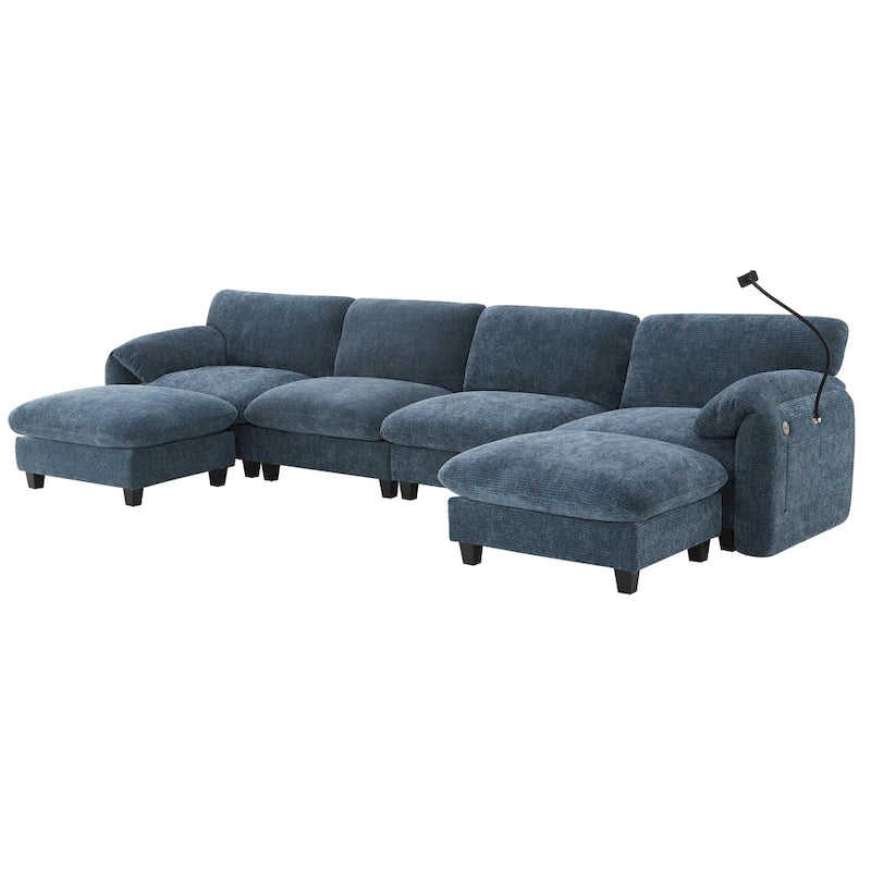 140 Chenille U-Shaped Modular Sectional Sofa with 31.5 Wide Seats, USB/Type-C Chargers & Storage Pockets