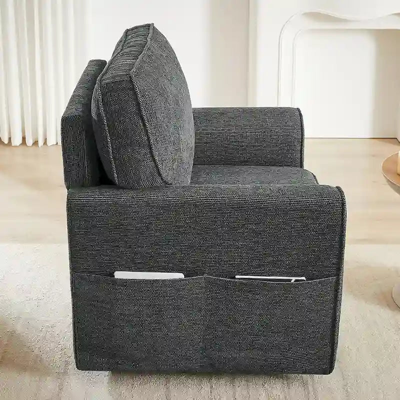 Accent Barrel Chair with Side Pockets360 Swivel Office Chair Chenille Armchair for Office