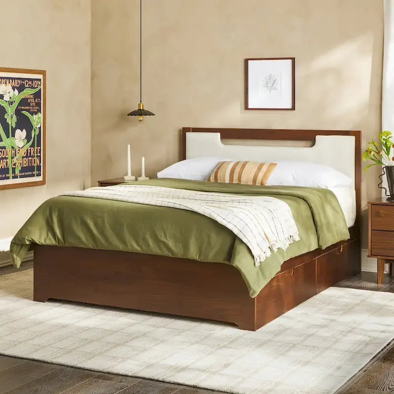 Walker Edison Mid Century Modern Solid Wood Storage Platform Bed