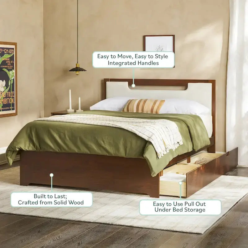 Walker Edison Mid Century Modern Solid Wood Storage Platform Bed