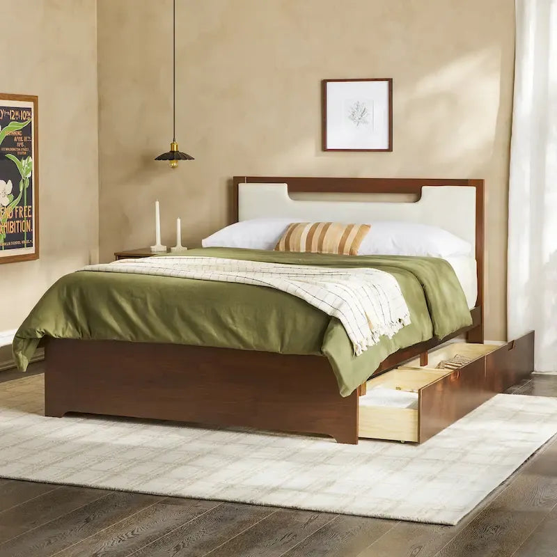 Walker Edison Mid Century Modern Solid Wood Storage Platform Bed