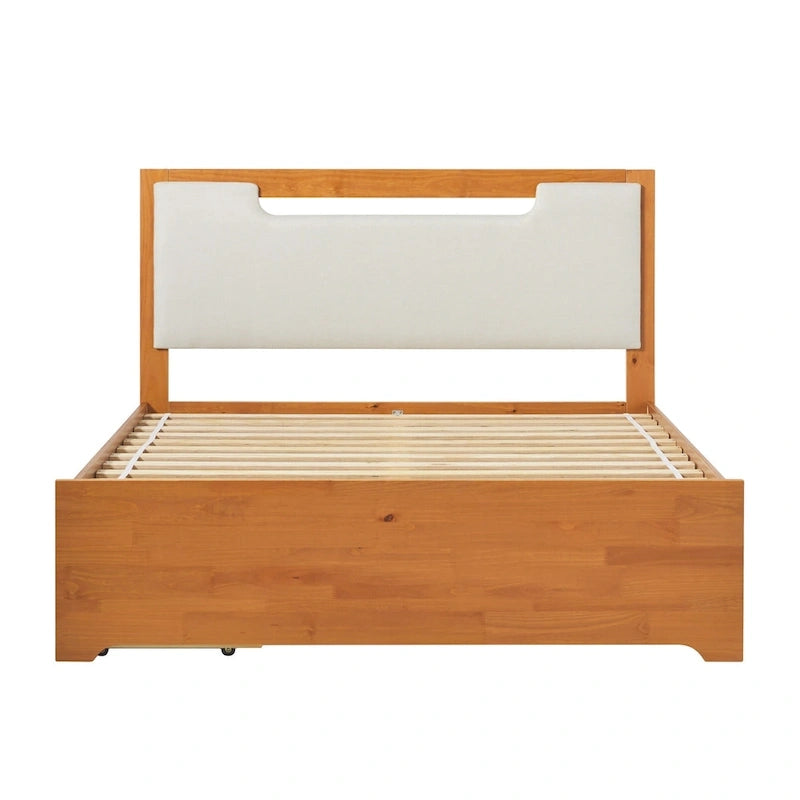 Walker Edison Mid Century Modern Solid Wood Storage Platform Bed