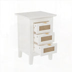 Wooden Nightstands Set of 2 with Rattan-Woven Surfaces and Three Drawers