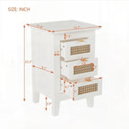 Wooden Nightstands Set of 2 with Rattan-Woven Surfaces and Three Drawers