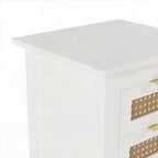 Wooden Nightstands Set of 2 with Rattan-Woven Surfaces and Three Drawers