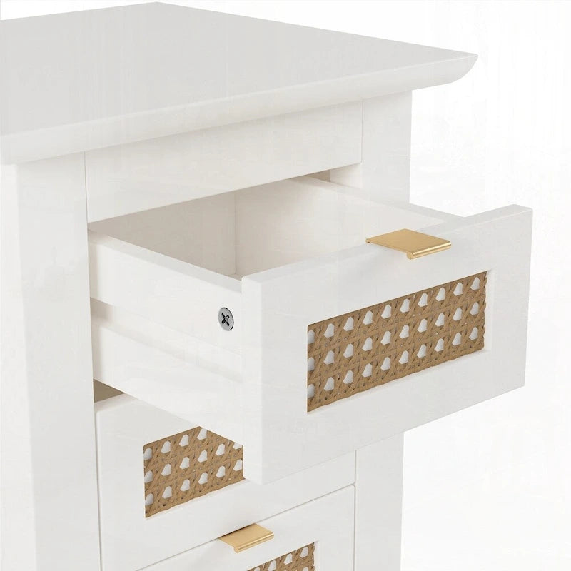 Wooden Nightstands Set of 2 with Rattan-Woven Surfaces and Three Drawers