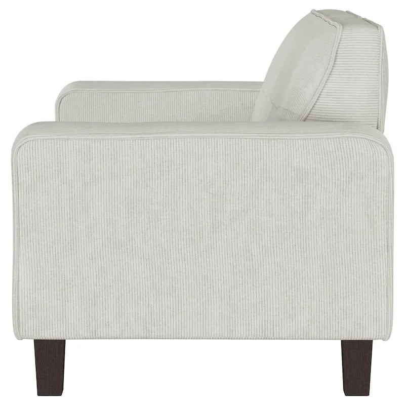 Dero Loveseat, 58 Inch, Light Gray Faux Corduroy, Modern Track Arms