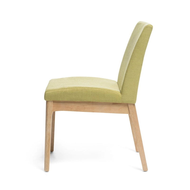 Dining Chair Set of 2, Modern Green Padded Back and Seat, Brown Legs