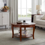 Traditional Round Coffee Table Wooden Centerpiece Table with Open Storage Shelves, for Living Room Bedroom Apartment Studio
