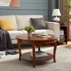 Traditional Round Coffee Table Wooden Centerpiece Table with Open Storage Shelves, for Living Room Bedroom Apartment Studio
