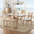 6 Pcs Dining Table Set with Storage Shelf and Curved Legs, Kitchen Furniture Dining Table Set with Bench and 4 Dining Chairs