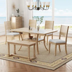 6 Pcs Dining Table Set with Storage Shelf and Curved Legs, Kitchen Furniture Dining Table Set with Bench and 4 Dining Chairs