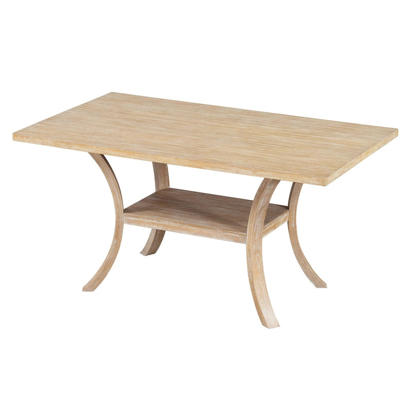 6 Pcs Dining Table Set with Storage Shelf and Curved Legs, Kitchen Furniture Dining Table Set with Bench and 4 Dining Chairs