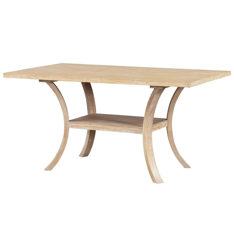 6 Pcs Dining Table Set with Storage Shelf and Curved Legs, Kitchen Furniture Dining Table Set with Bench and 4 Dining Chairs