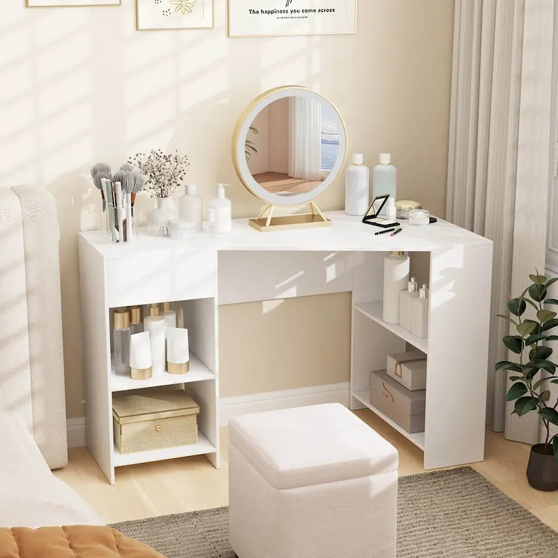 Costway L Shaped Computer Desk with Drawer & Storage Shelves for Home