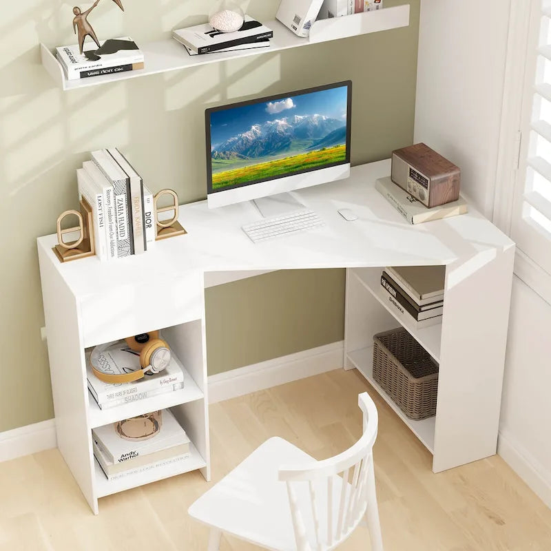 Costway L Shaped Computer Desk with Drawer & Storage Shelves for Home