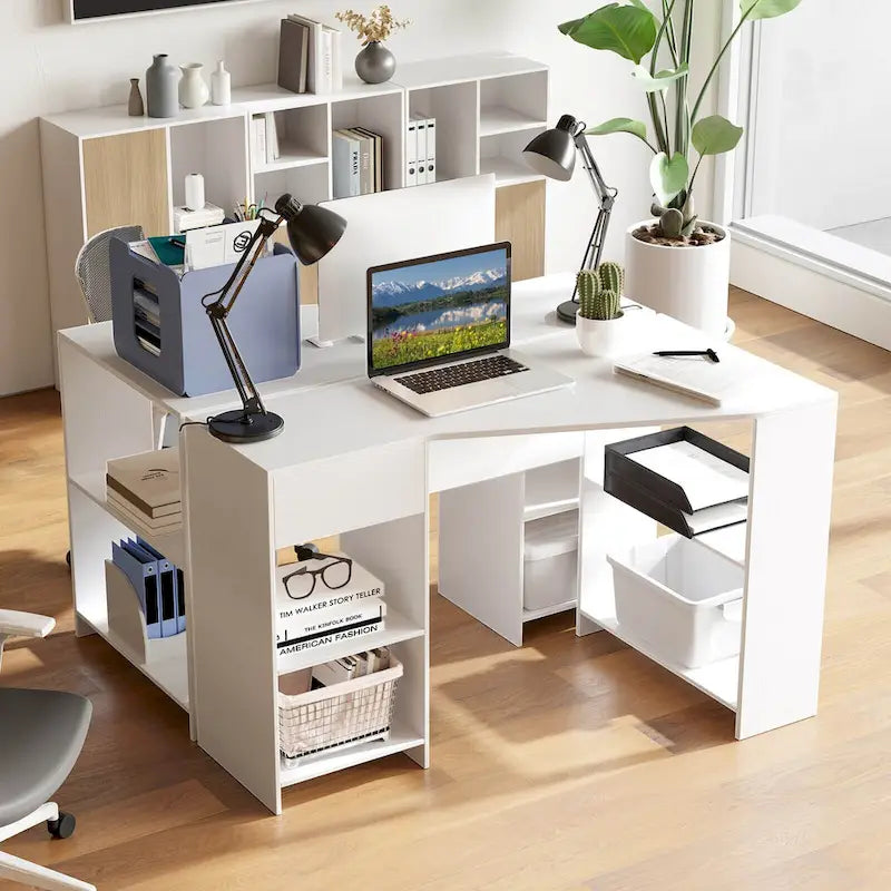 Costway L Shaped Computer Desk with Drawer & Storage Shelves for Home