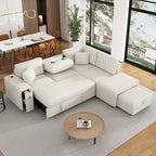 Roomfitters Sectional Sofa L-Shaped Pull-Out Bed with Movable Ottoman, Two USB Ports, and Cup Holders for Living Room
