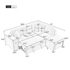Roomfitters Sectional Sofa L-Shaped Pull-Out Bed with Movable Ottoman, Two USB Ports, and Cup Holders for Living Room