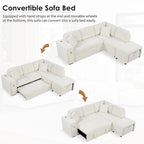 Roomfitters Sectional Sofa L-Shaped Pull-Out Bed with Movable Ottoman, Two USB Ports, and Cup Holders for Living Room