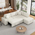 Roomfitters Sectional Sofa L-Shaped Pull-Out Bed with Movable Ottoman, Two USB Ports, and Cup Holders for Living Room
