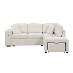 Roomfitters Sectional Sofa L-Shaped Pull-Out Bed with Movable Ottoman, Two USB Ports, and Cup Holders for Living Room
