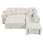Roomfitters Sectional Sofa L-Shaped Pull-Out Bed with Movable Ottoman, Two USB Ports, and Cup Holders for Living Room