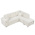 Roomfitters Sectional Sofa L-Shaped Pull-Out Bed with Movable Ottoman, Two USB Ports, and Cup Holders for Living Room