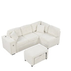 Roomfitters Sectional Sofa L-Shaped Pull-Out Bed with Movable Ottoman, Two USB Ports, and Cup Holders for Living Room