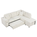 Roomfitters Sectional Sofa L-Shaped Pull-Out Bed with Movable Ottoman, Two USB Ports, and Cup Holders for Living Room