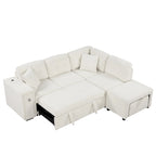Roomfitters Sectional Sofa L-Shaped Pull-Out Bed with Movable Ottoman, Two USB Ports, and Cup Holders for Living Room