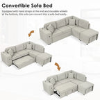 Roomfitters Sectional Sofa L-Shaped Pull-Out Bed with Movable Ottoman, Two USB Ports, and Cup Holders for Living Room