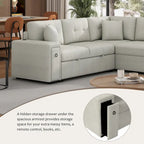 Roomfitters Sectional Sofa L-Shaped Pull-Out Bed with Movable Ottoman, Two USB Ports, and Cup Holders for Living Room