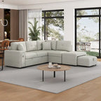 Roomfitters Sectional Sofa L-Shaped Pull-Out Bed with Movable Ottoman, Two USB Ports, and Cup Holders for Living Room