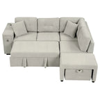Roomfitters Sectional Sofa L-Shaped Pull-Out Bed with Movable Ottoman, Two USB Ports, and Cup Holders for Living Room